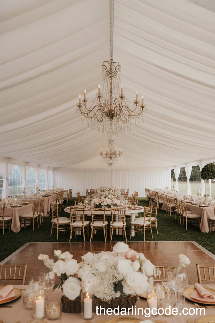 Chic Tent Wedding With Crystal Chandelier