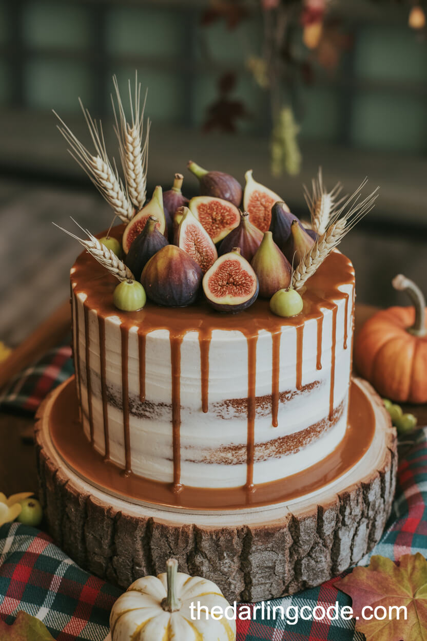 Caramel Drip Cake With Figs, Apples, And Wheat