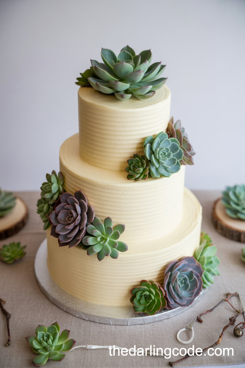 Buttercream Cake With Realistic Edible Succulents