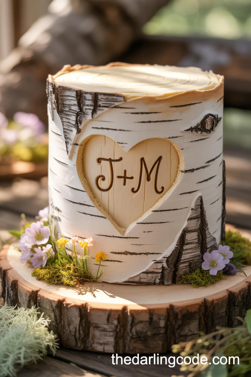 Birch Bark Cake With Carved Edible Initials