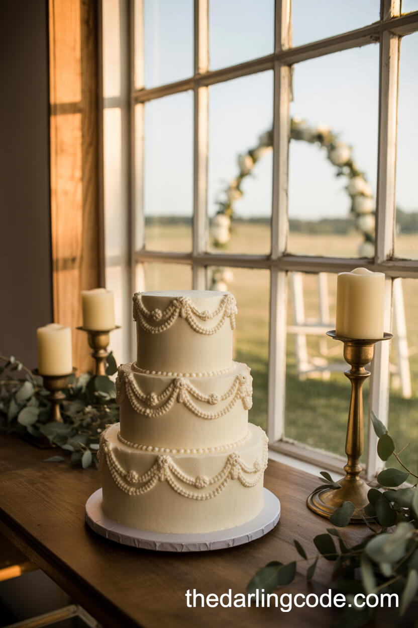 Intricate Lace-Piped Buttercream Wedding Cake
