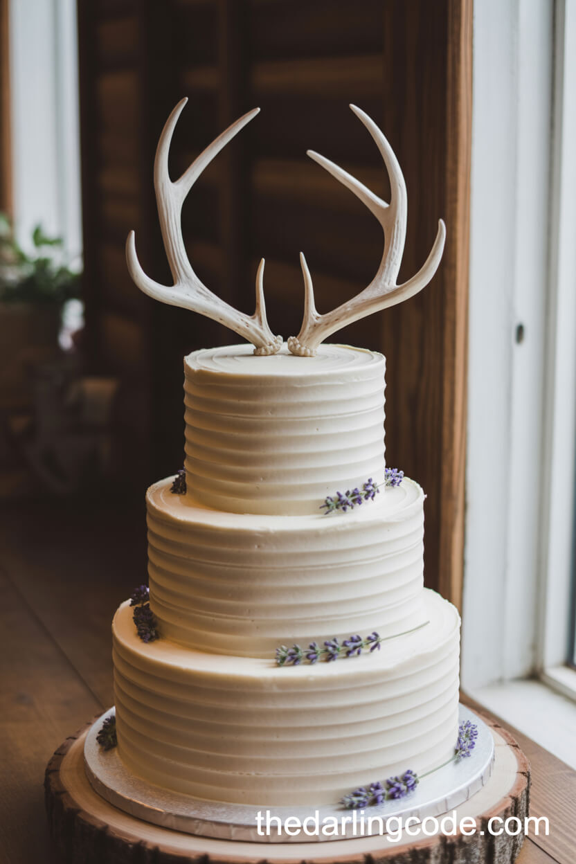 Buttercream Cake With Lavender And Faux Antler Topper