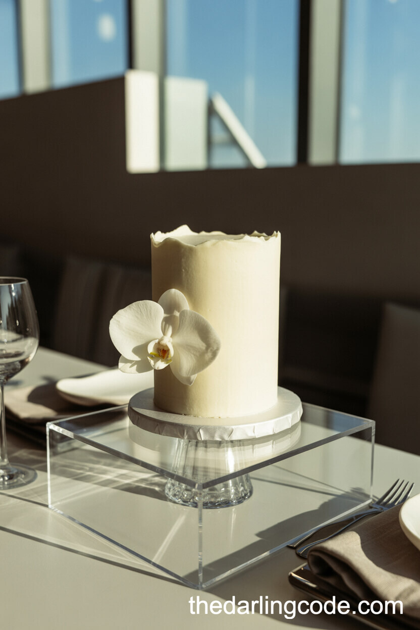 Minimalist White Wedding Cake With A Single Orchid