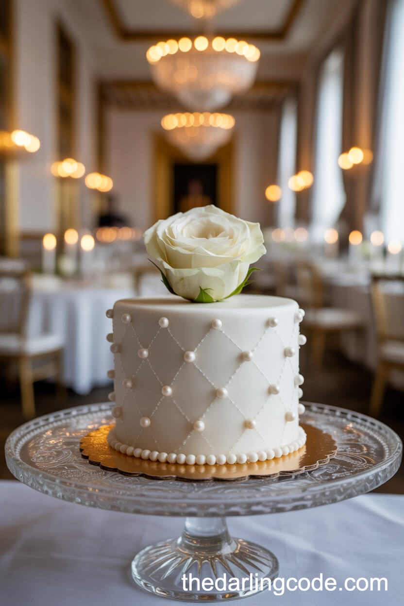 White Fondant Wedding Cake Studded With Edible Pearls