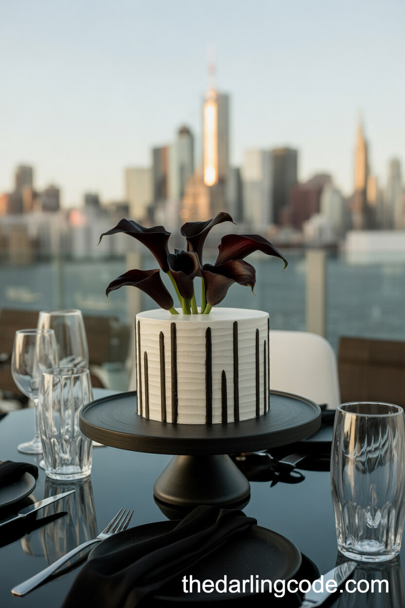 Black And White Geometric Wedding Cake With Calla Lilies