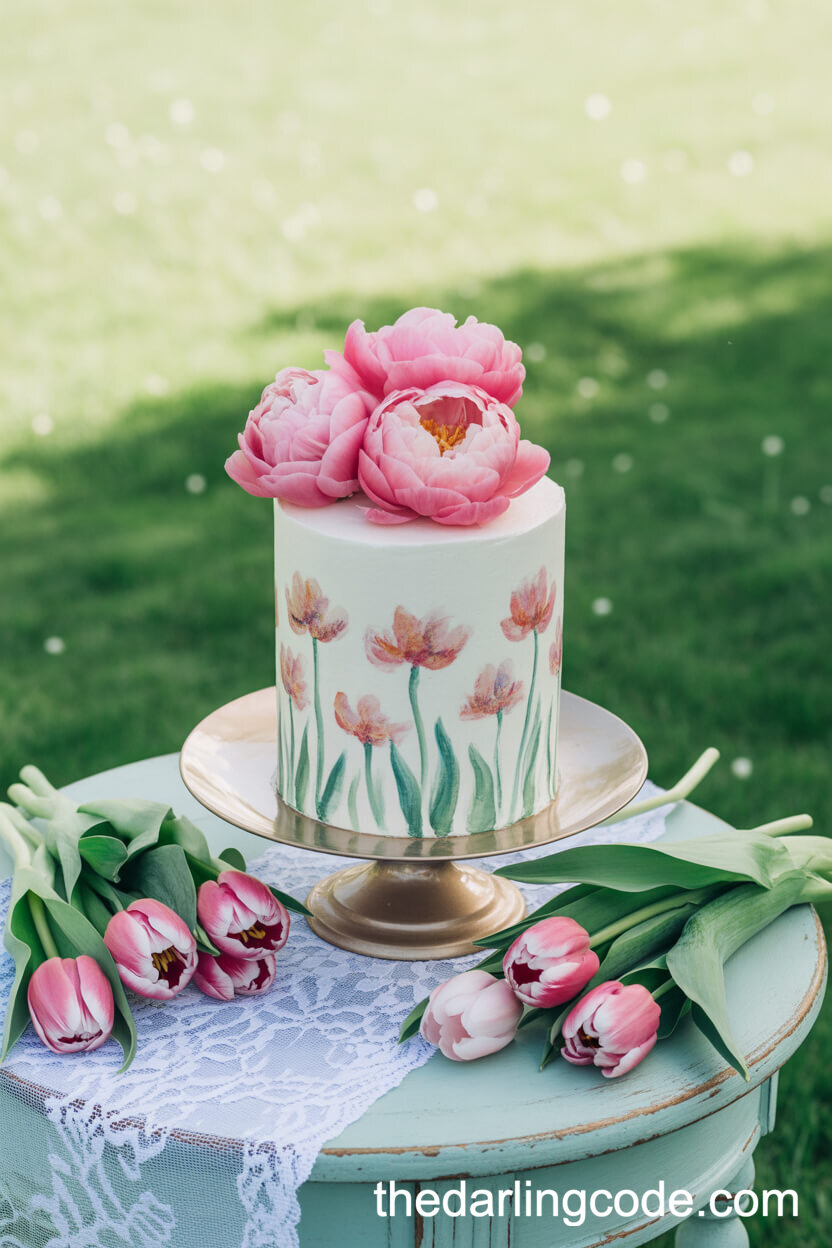 Pastel Watercolor Wedding Cake With Hand-Painted Flowers
