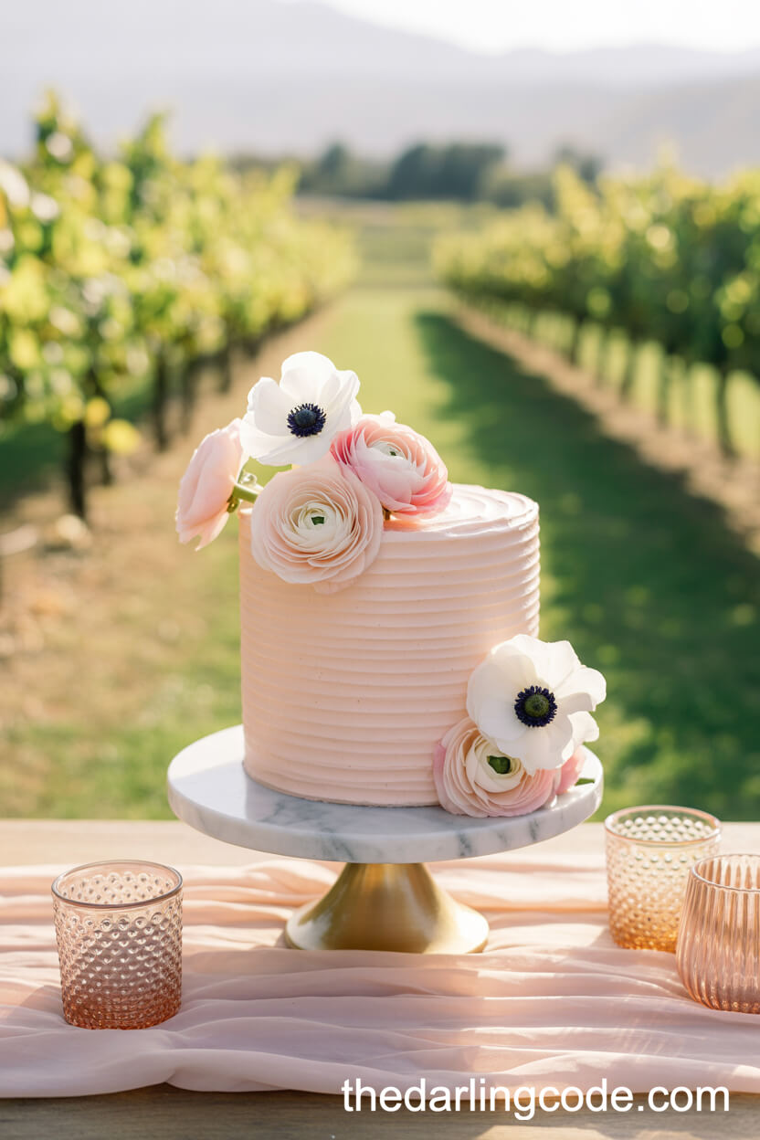 Blush Buttercream Wedding Cake With Ranunculus And Anemones