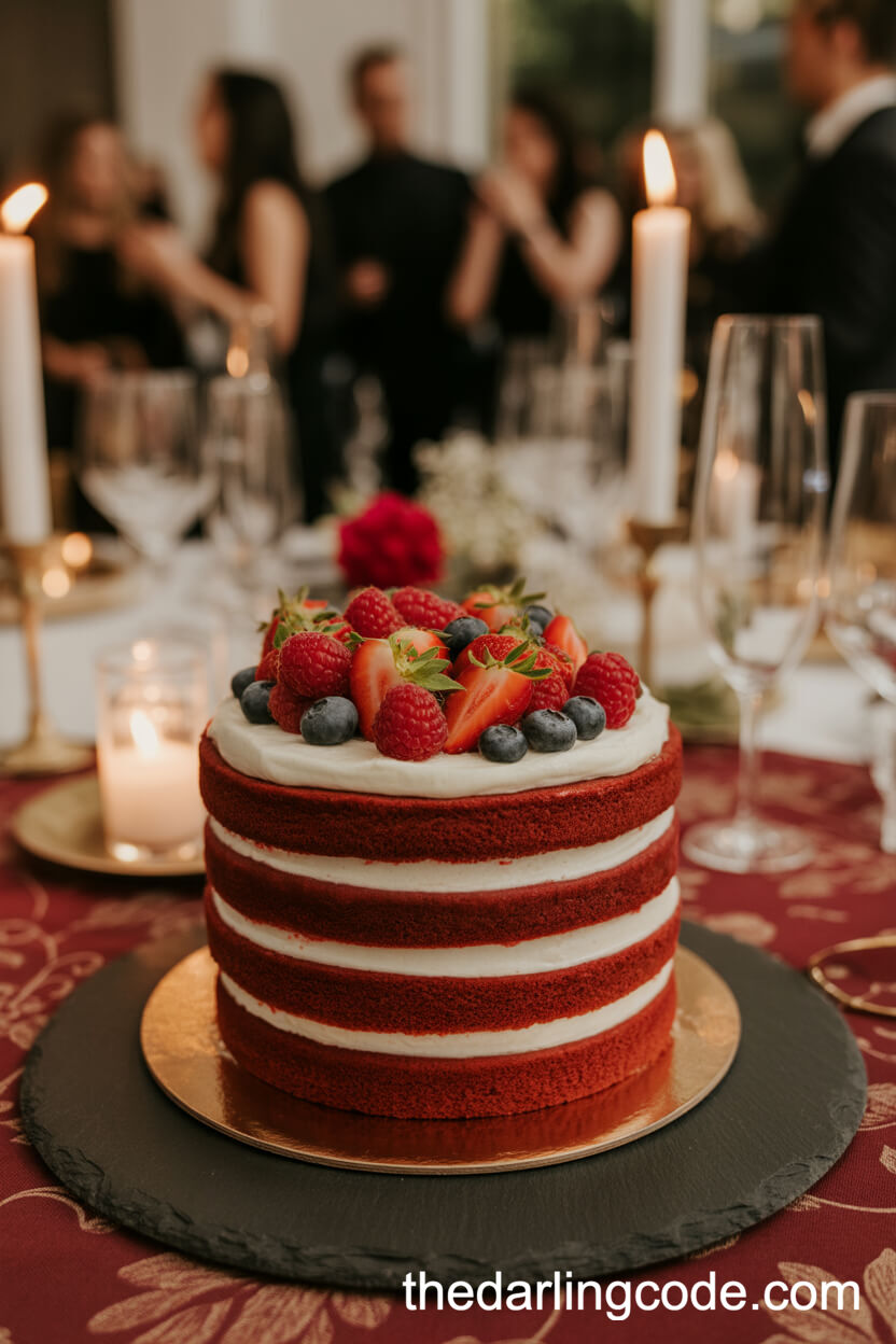Naked Red Velvet Wedding Cake With Fresh Berries