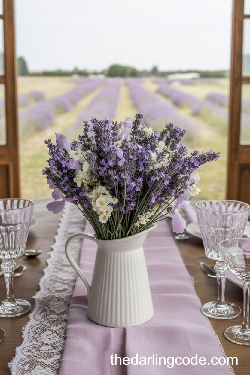Lavender Bundles And Vintage Accents In Country-Style Centerpiece