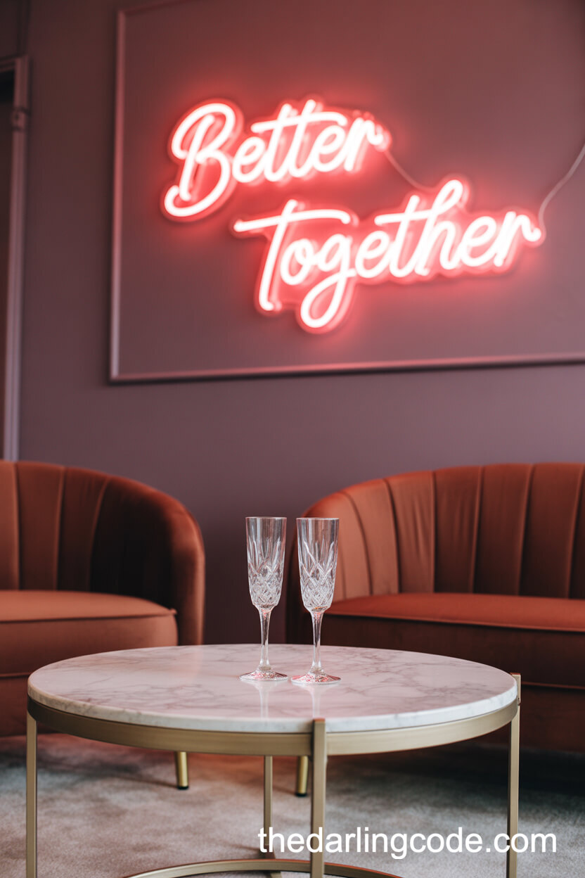 Stylish Indoor Lounge With Neon Sign Decor