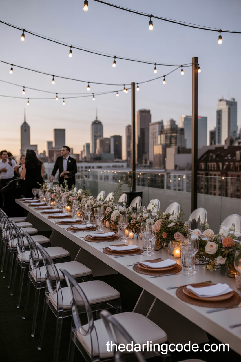 Intimate Rooftop Wedding Dinner With City Views