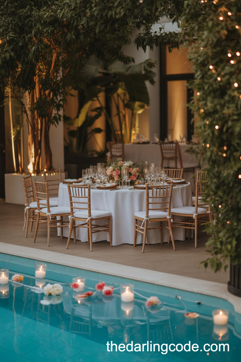 Intimate Poolside Wedding Dinner Party