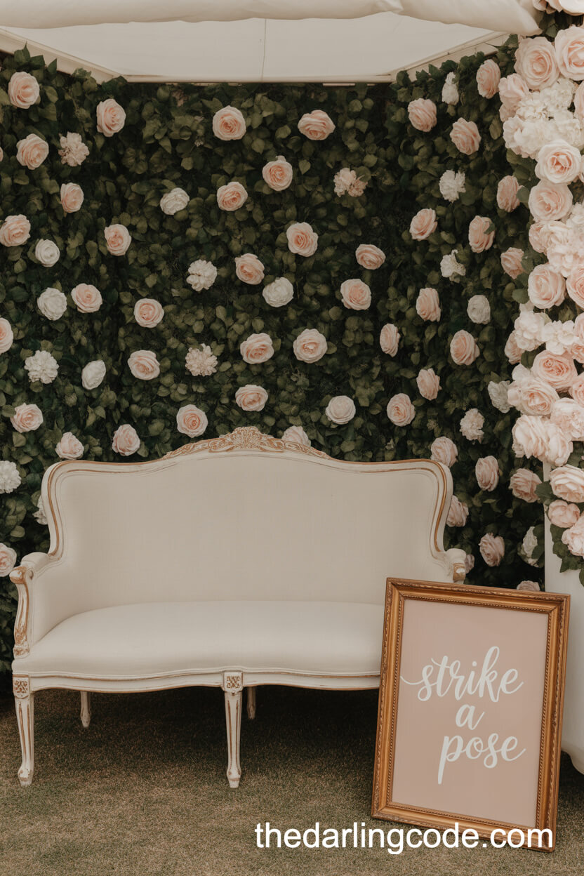 Inviting Photo Booth With Floral Wall