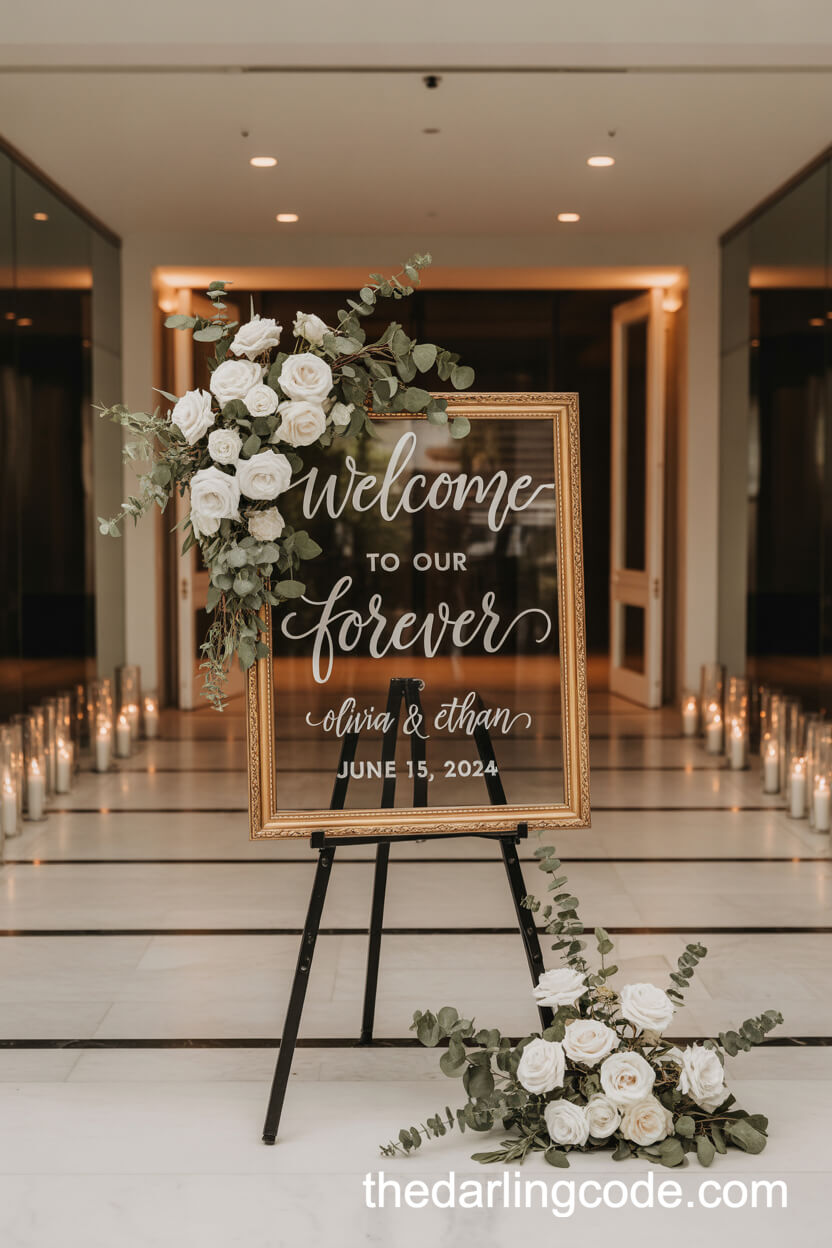 Grand Wedding Entrance With Custom Welcome Sign