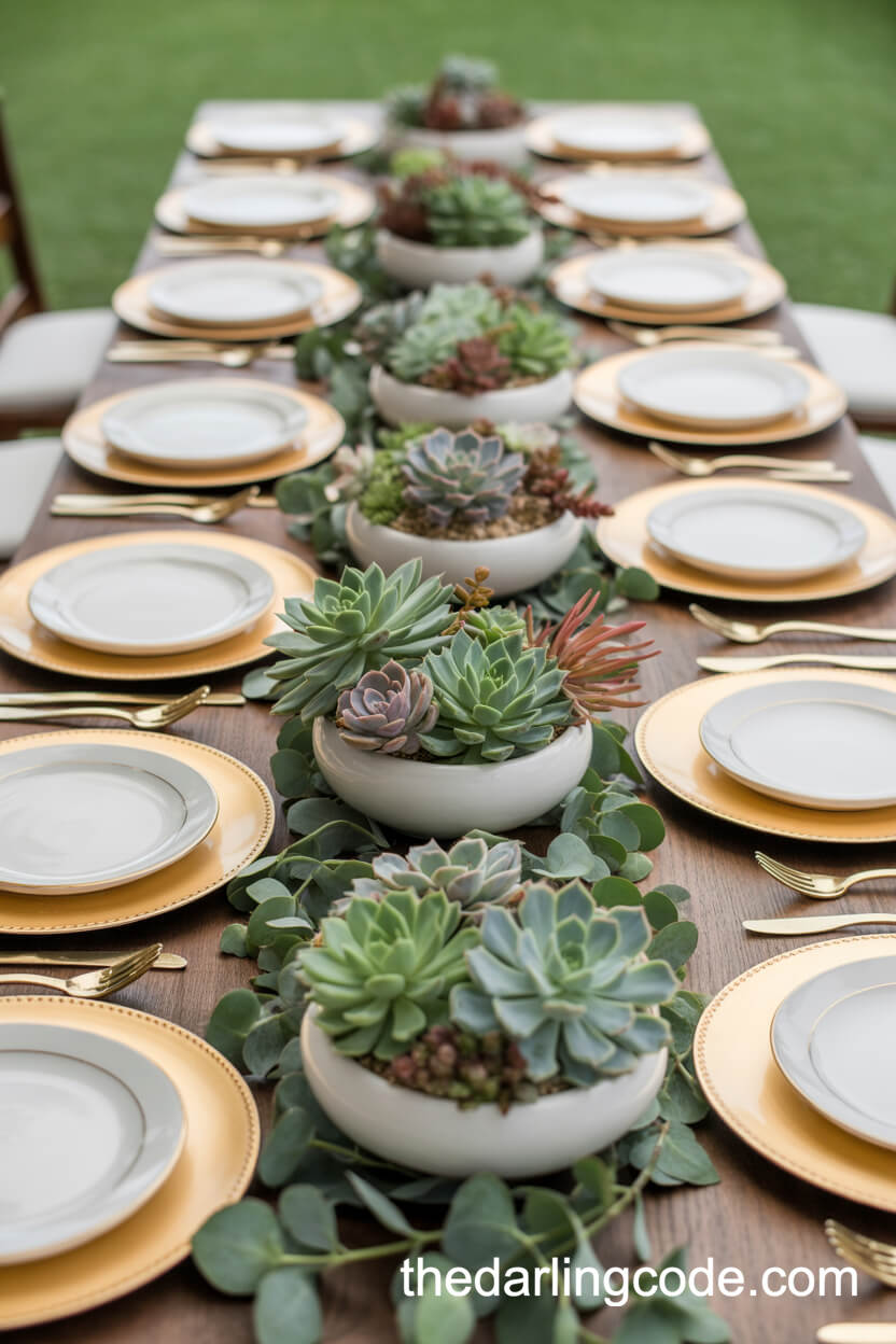 Lush Succulent Bowls With Gold Accents