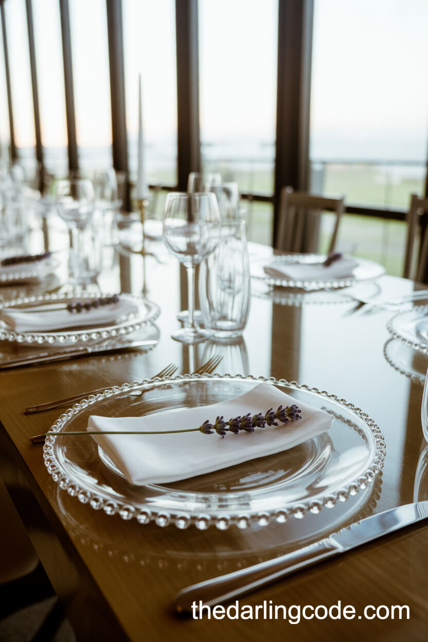 Crystal-Edged Chargers With Lavender Sprigs