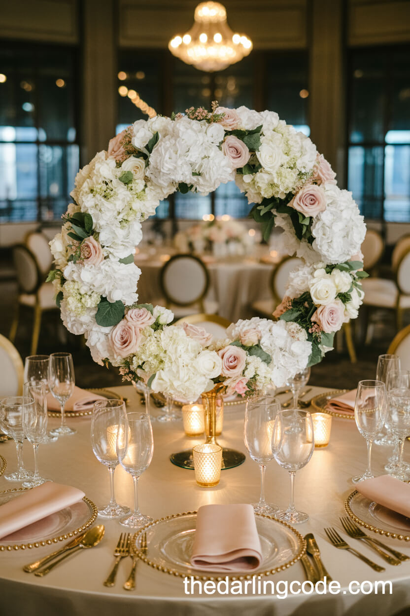 Low Floral Halo On An Opulent Round Table