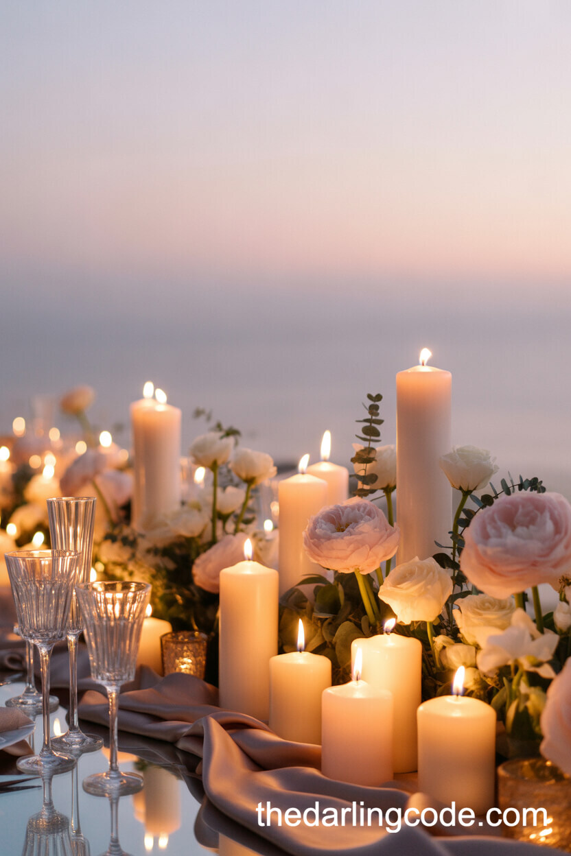 Magical Pillar Candlelit Table Under The Twilight Sky