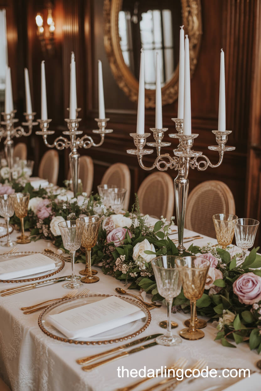 Vintage-Inspired Wedding Table With Crystal Candelabras