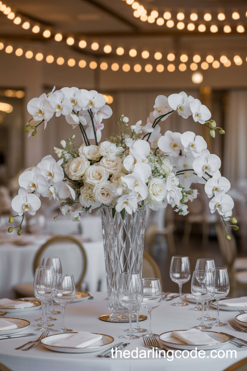 Dramatic Tall Floral Centerpiece On A Single Round Table
