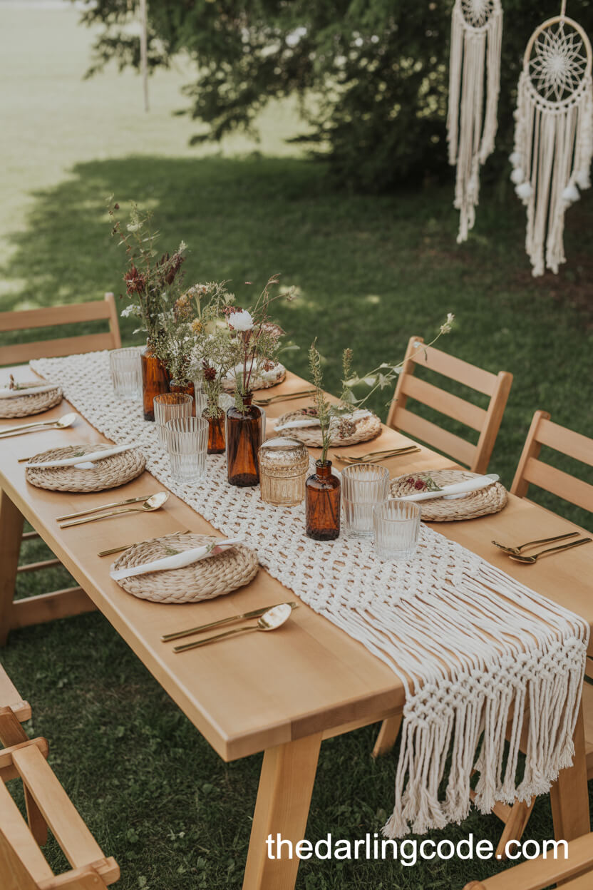 Bohemian Outdoor Table With Macramé And Wildflowers