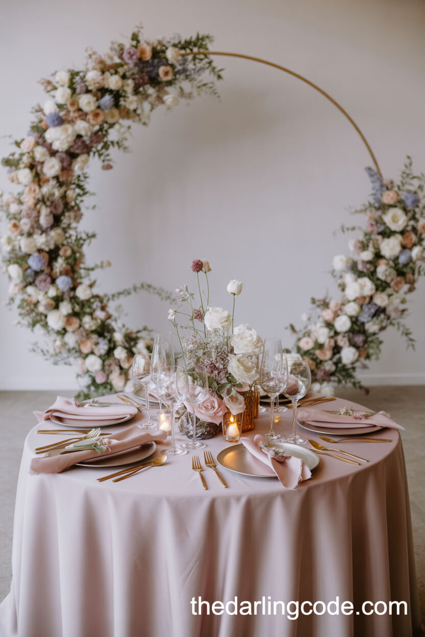 Floral Hoop Backdrop For A Romantic Small Wedding Table