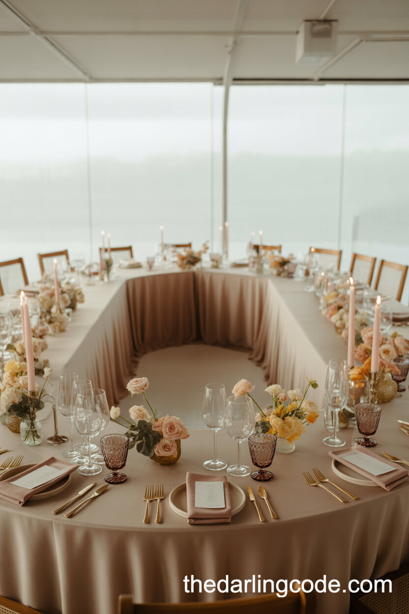 Intimate U-Shaped Wedding Table With Pastel Accents