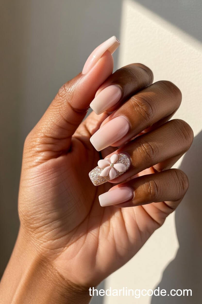 3D White Glitter Flowers