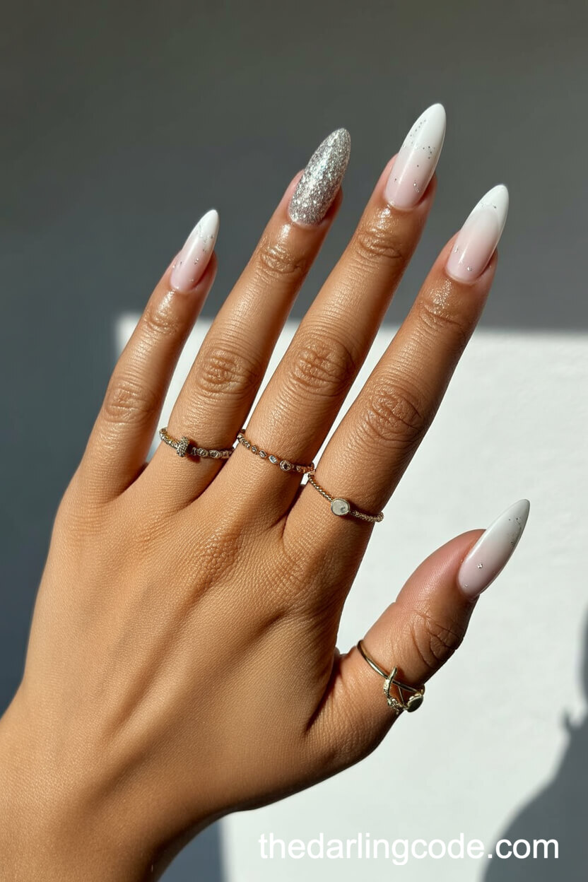White Ombré With Silver Sparkle And Glitter Accent