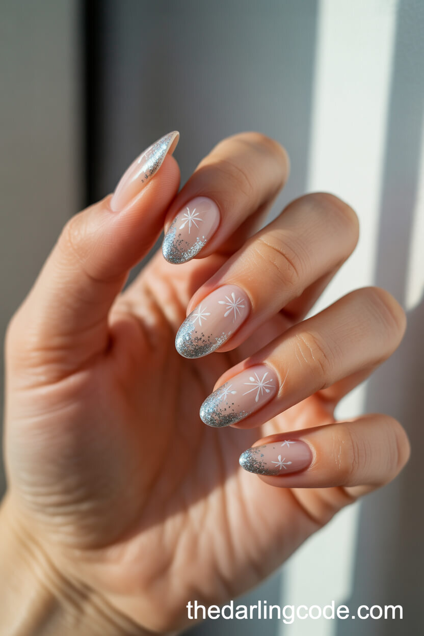 Silver-Blue Glitter Gradient With Snowflakes