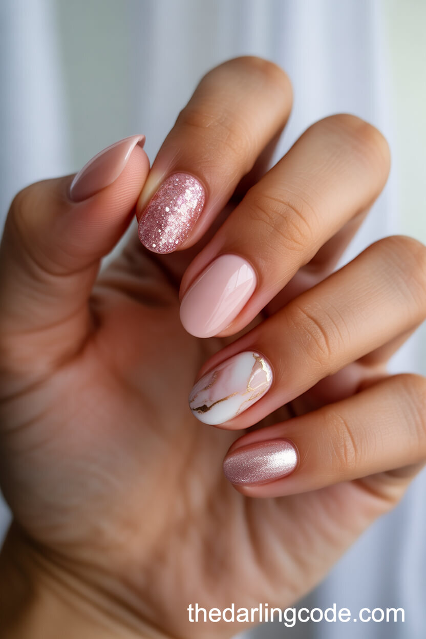 Mixed Textures With Pink Glitter And Shimmer