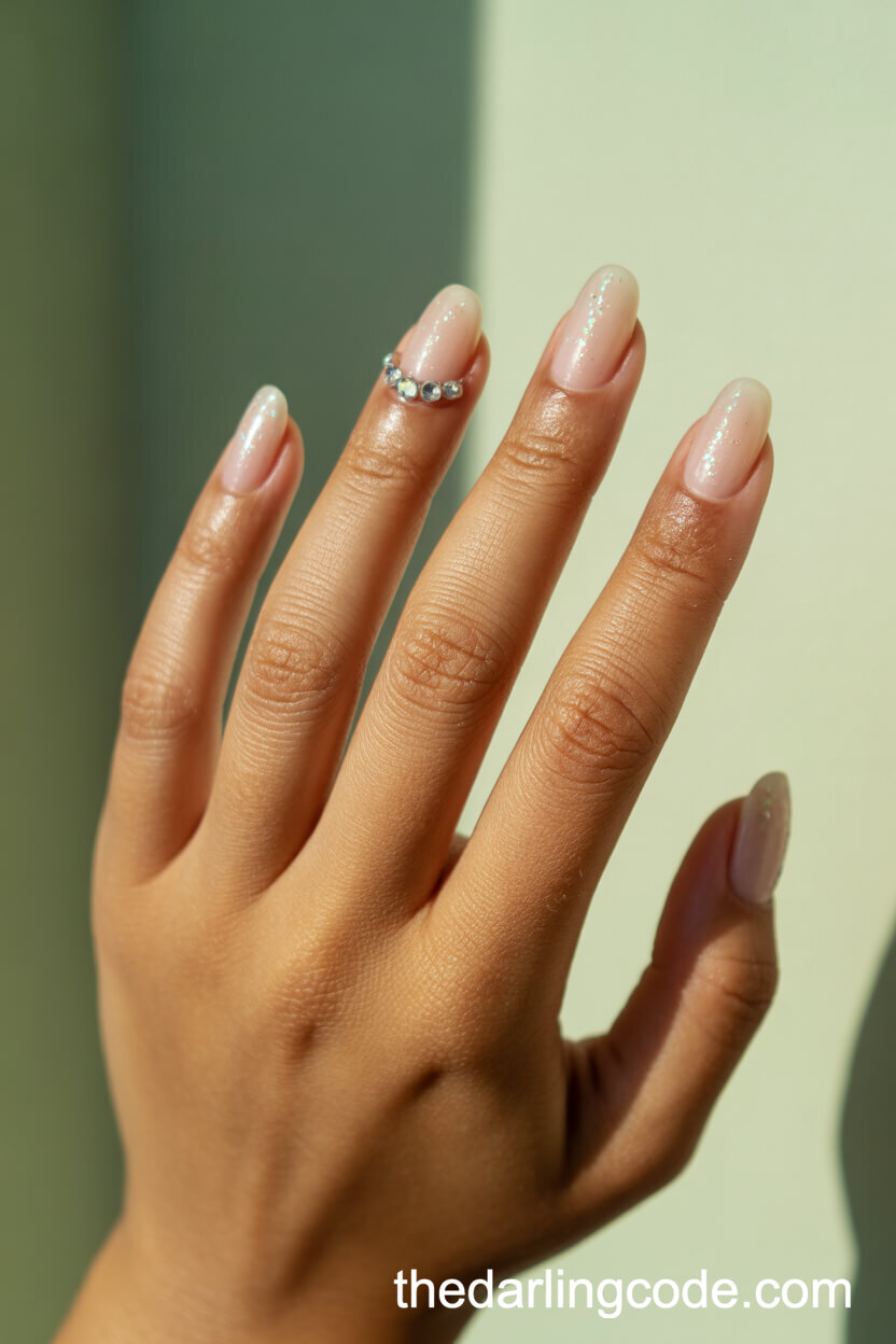 Nude Iridescent Glitter With Crystal Accents