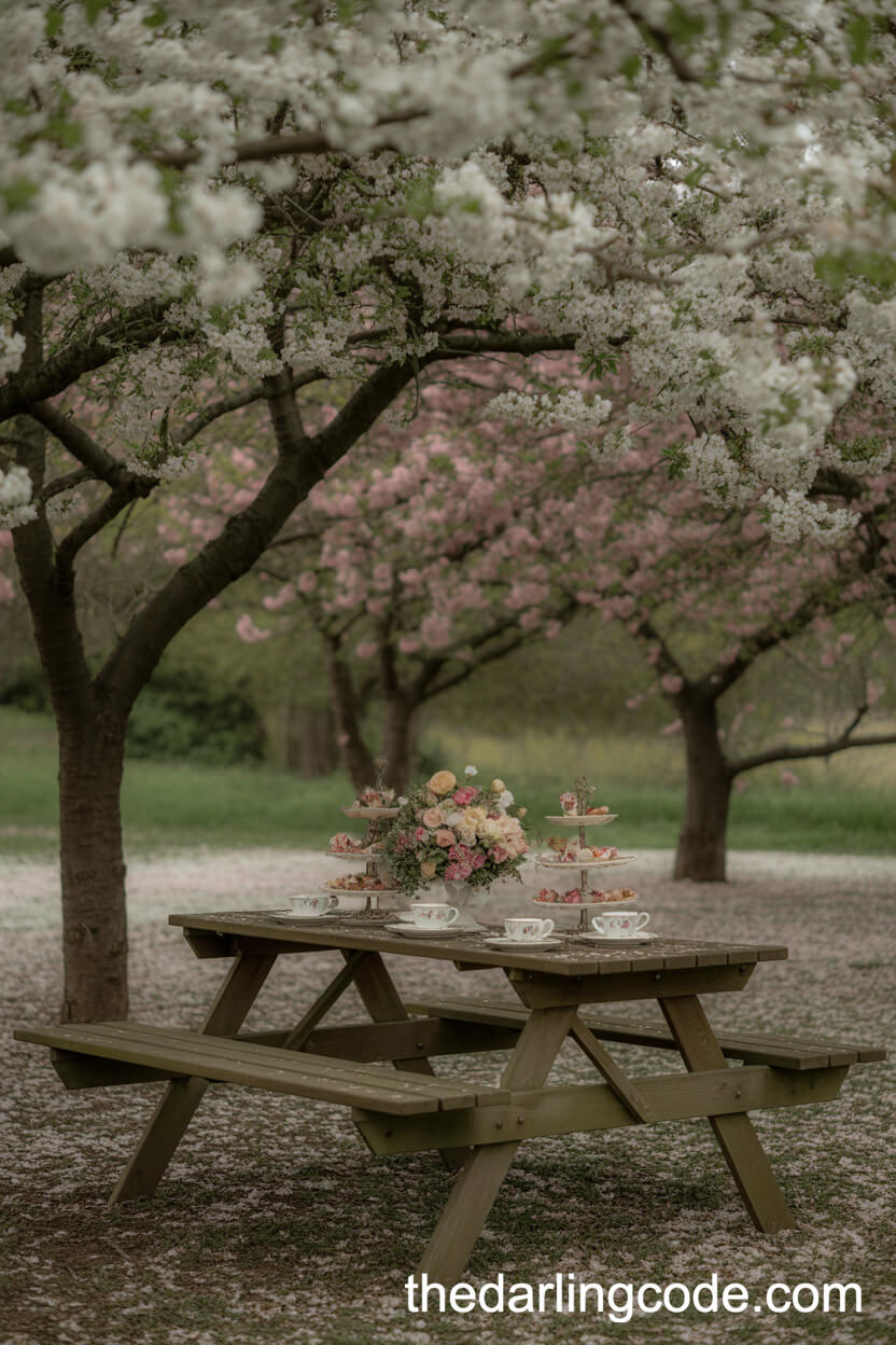 Spring Blossom Orchard Tea Party With Vintage Touches