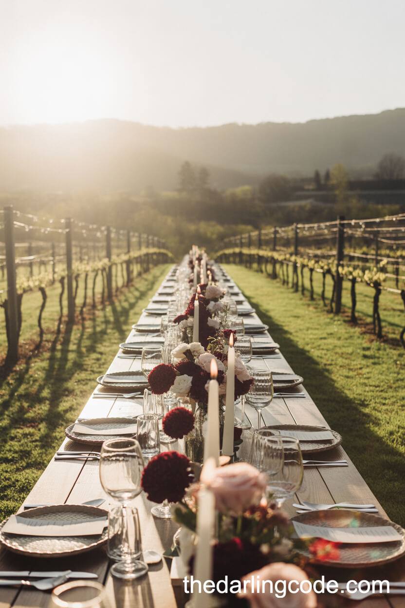 Rustic Vineyard Celebration Among Budding Grapevines