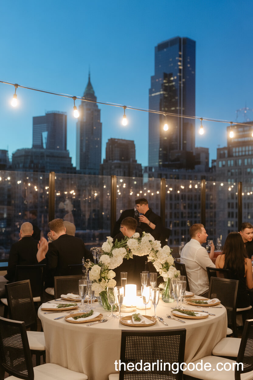 Chic Rooftop Engagement Party Overlooking The City Skyline