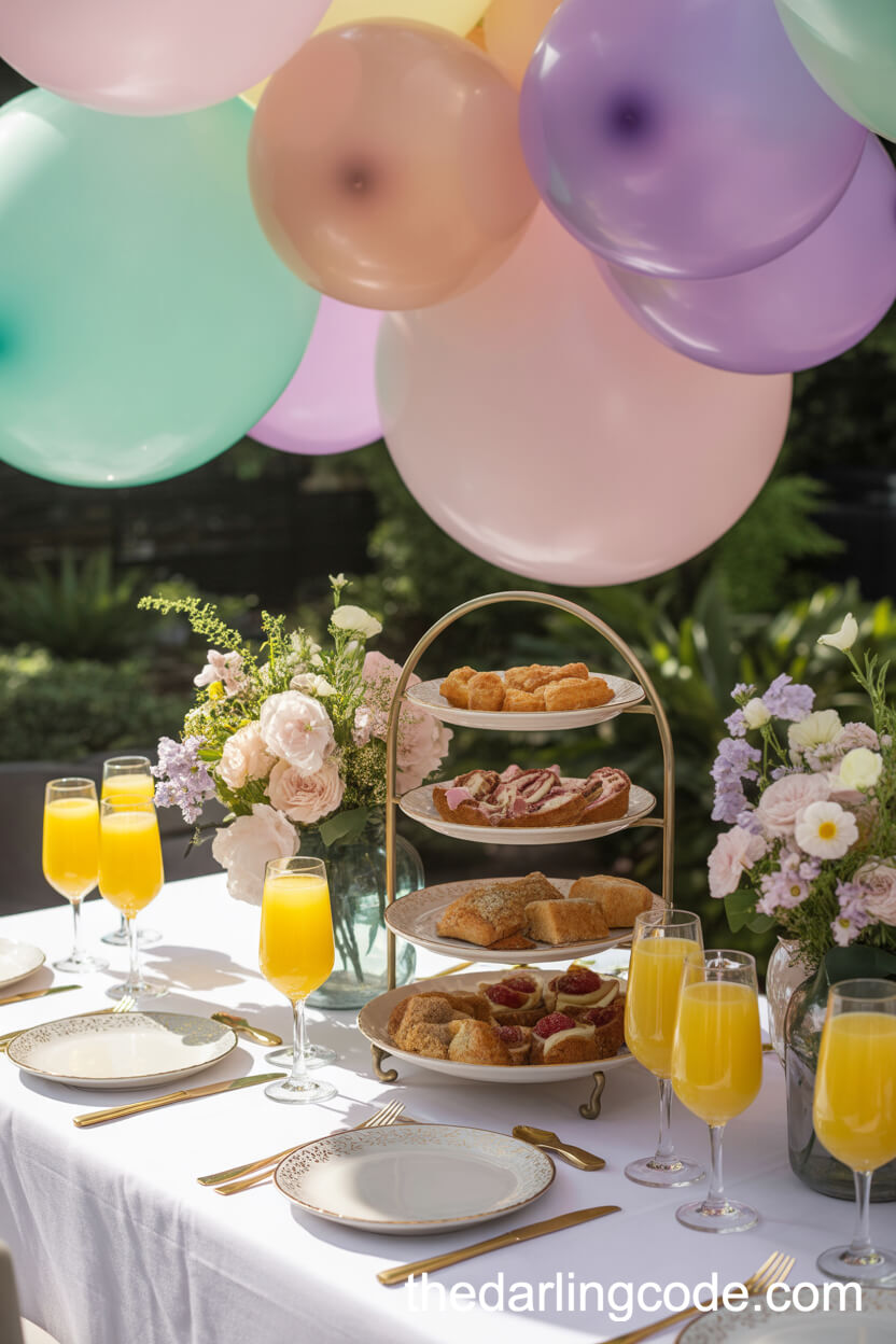 Pastel Balloon Brunch Party On A Sunlit Garden Patio