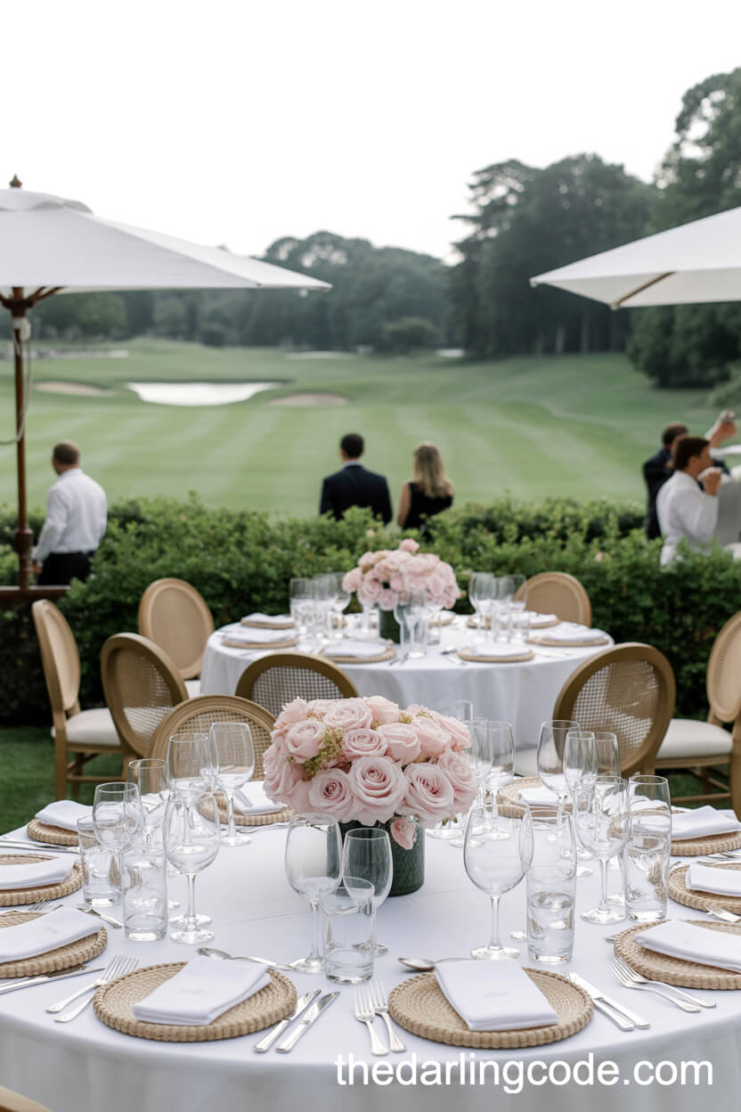 Refined Country Club Terrace Celebration With Roses And Lawn Views