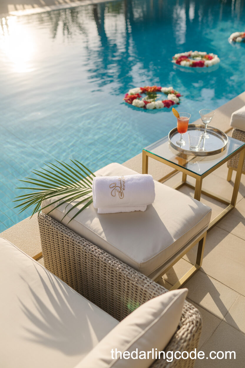Elegant Poolside Engagement Soiree With Floating Flowers