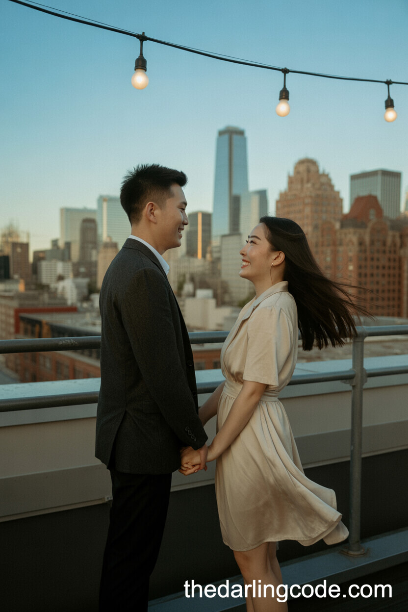 Golden Hour Rooftop Romance With String Lights
