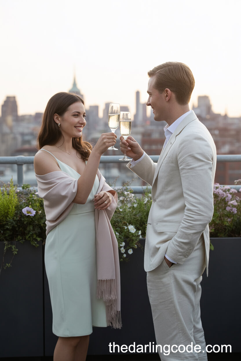Champagne Toast On A Rooftop Terrace At Sunset