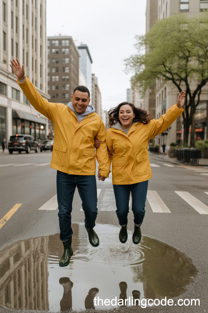 Jumping Over Puddles After A Spring Shower