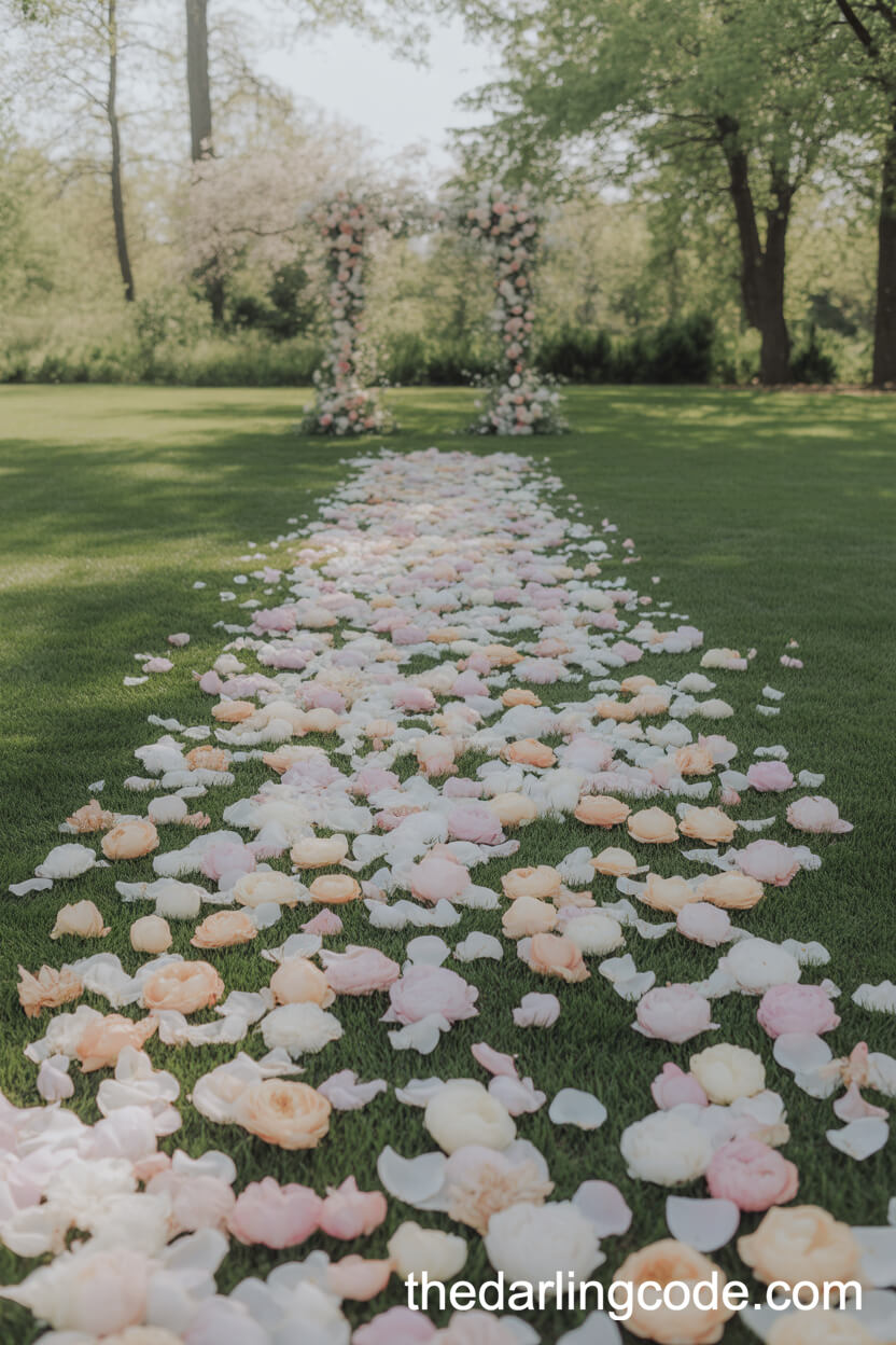 Pastel Petal-Covered Aisle In A Blooming Spring Garden