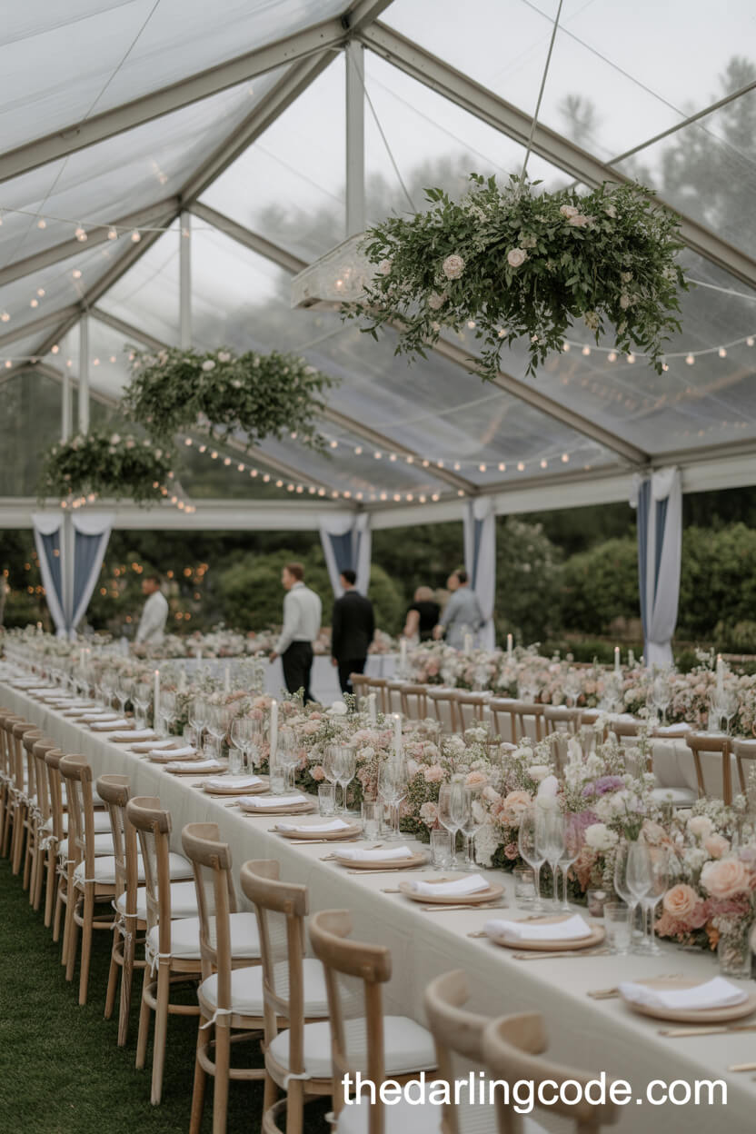 Elegant Garden Reception Under A White Wedding Tent