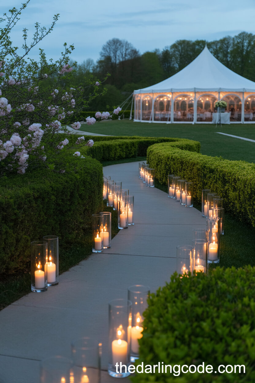Candle-Lit Garden Paths Leading To The Wedding Reception