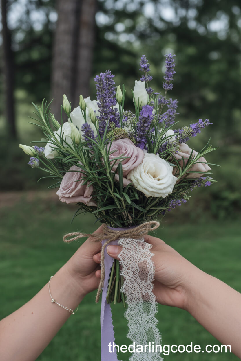 Rustic Lavender And Rosemary Wedding Bouquet