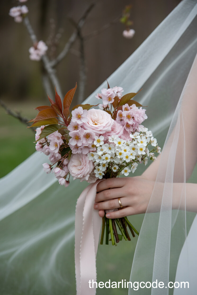 Petite Cherry Blossom And Forget-Me-Not Wedding Bouquet
