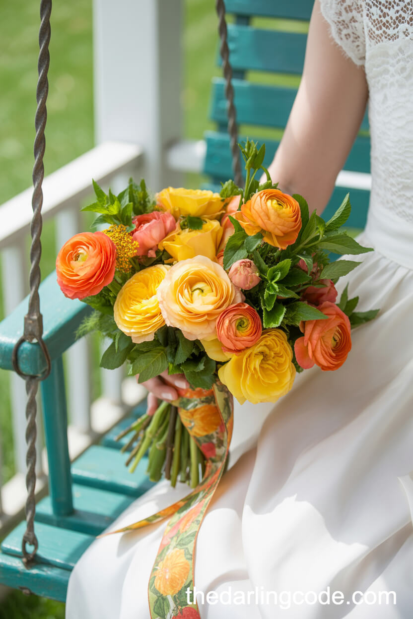 Vibrant Orange Ranunculus And Lemon-Yellow Rose Bouquet