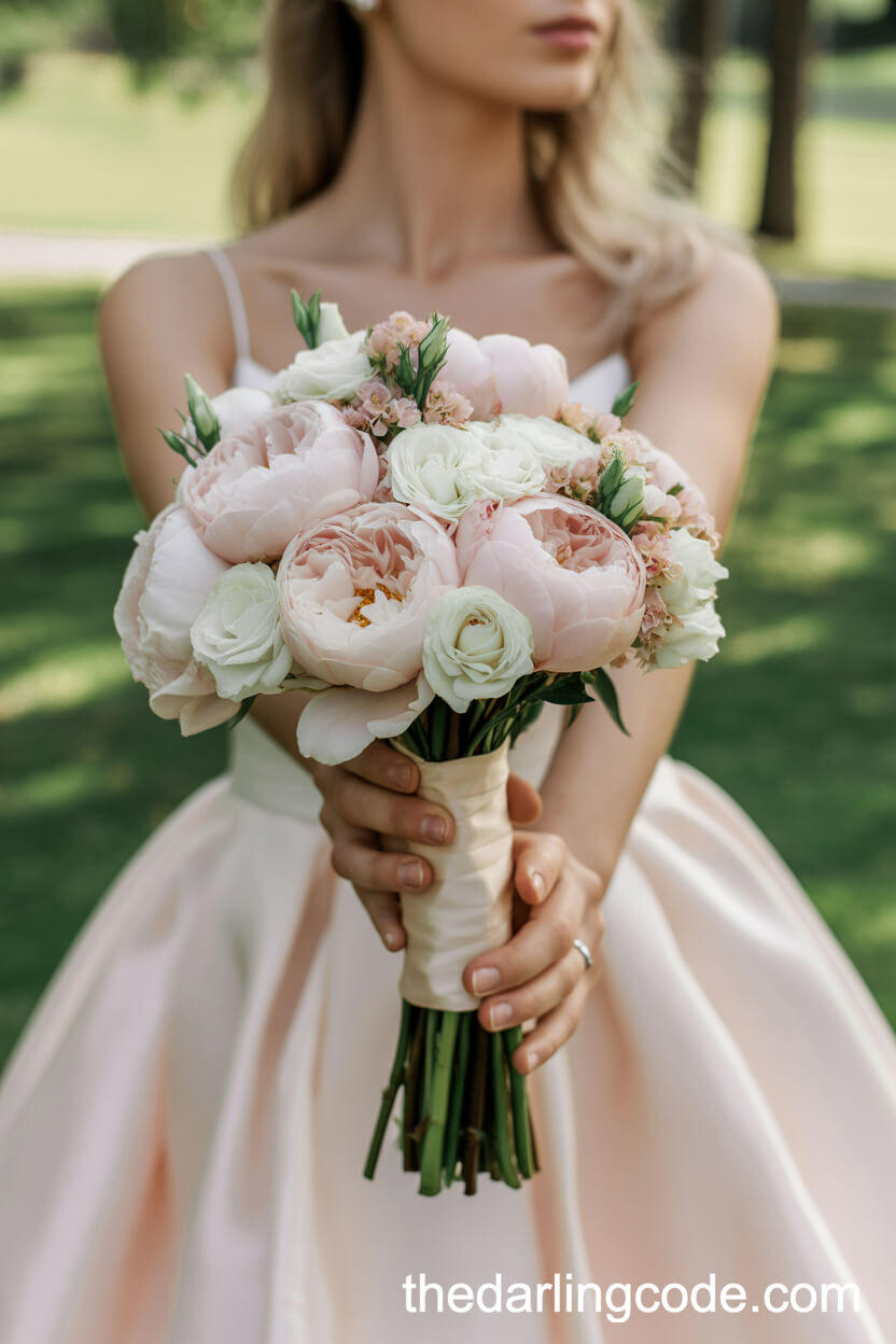 Classic Blush Peony And Ivory Rose Wedding Bouquet