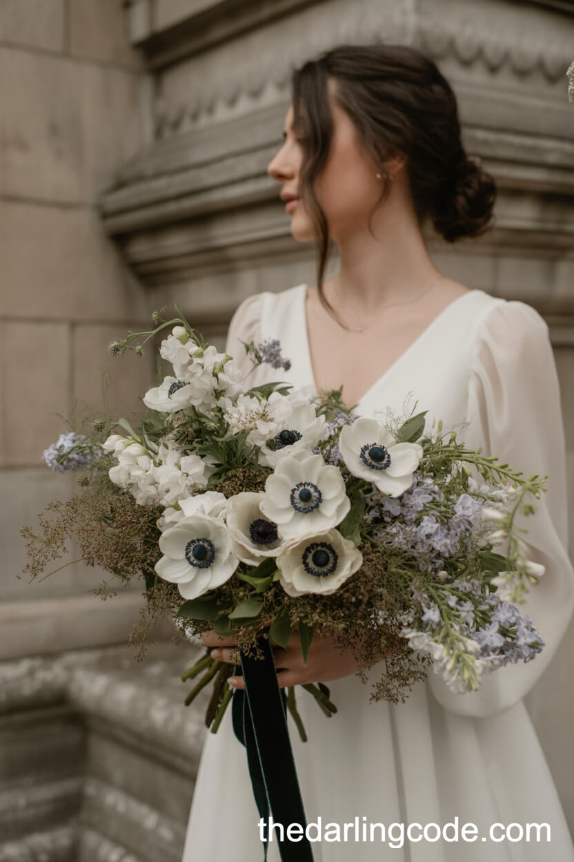 Romantic Anemone And Greenery Wedding Bouquet