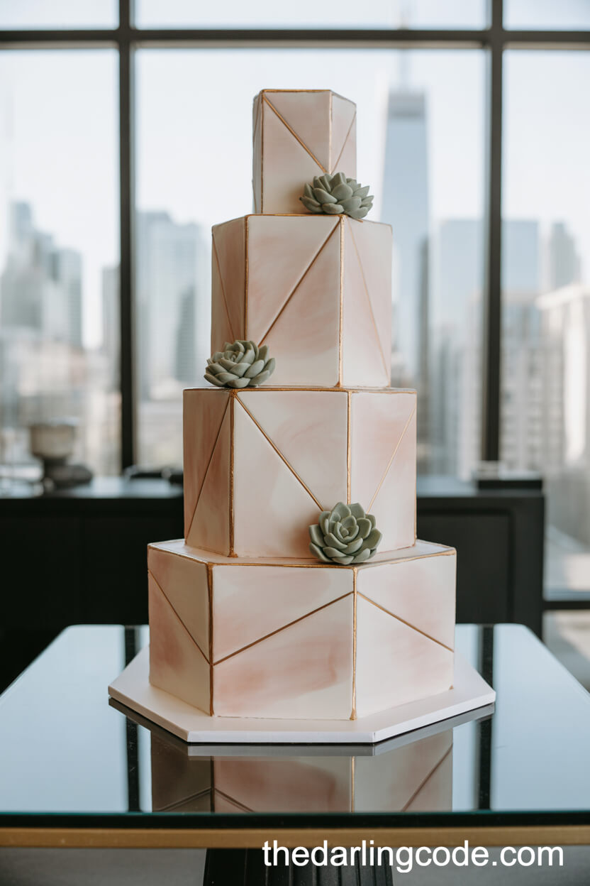 Geometric Blush Marbled Wedding Cake